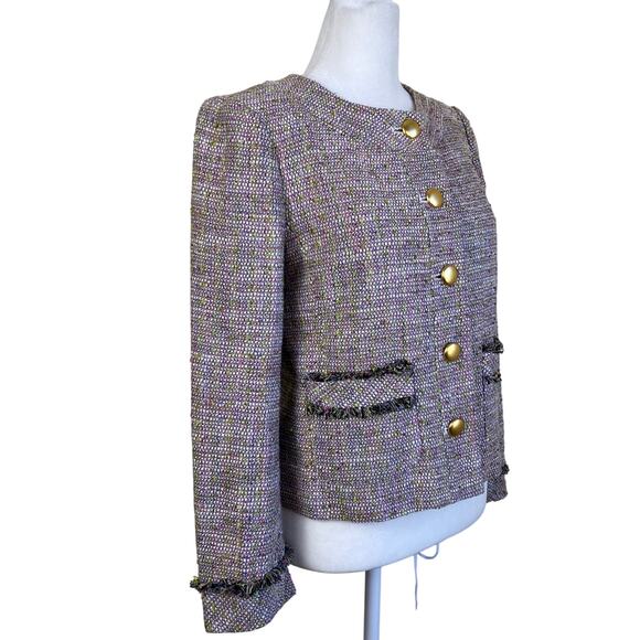 J.Crew Sz S Confetti Tweed Blazer Jacket Pink Green Bracelet Sleeves Classic - Picture 7 of 16